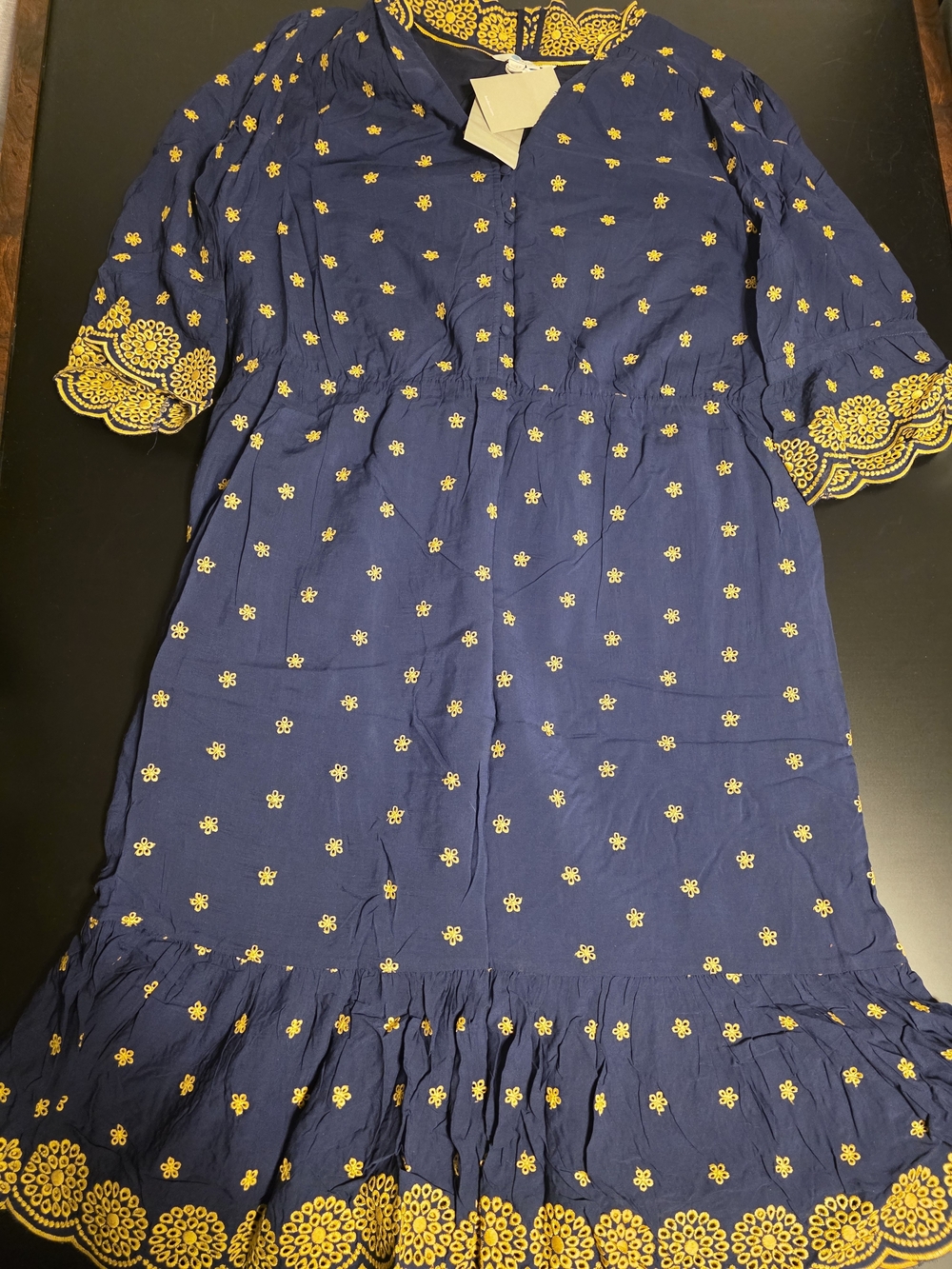 Boden Navy Blue Dress with Yellow Embroidery